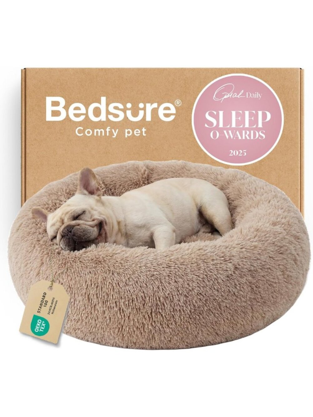 Cozy Medium Dog Donut Bed - Washable Calming Pet Bed, 30" Camel Color